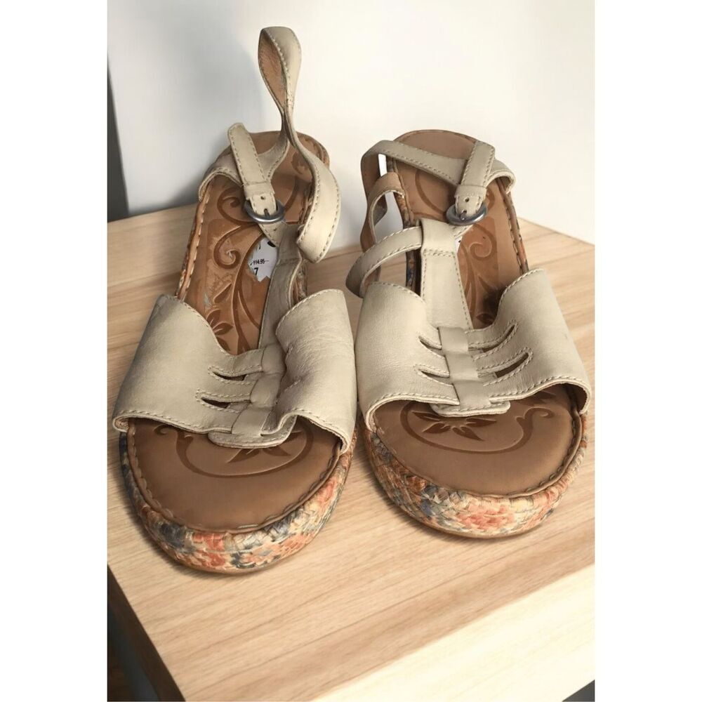 Born Platform Sandals Womens 10 High Wedge Floral Orange Braided Slingback Boho - Picture 2 of 12